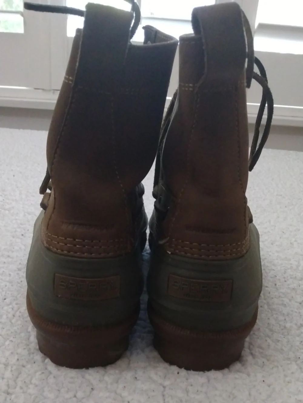 Men's Sperry Brown/Green Heavy Weather Duck Boots 10.5 M